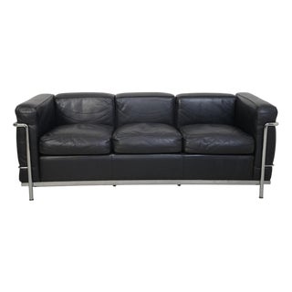 LC2 Three-Seater Sofa in Black Leather by Le Corbusier, 1990s For Sale