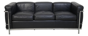 LC2 Three-Seater Sofa in Black Leather by Le Corbusier, 1990s
