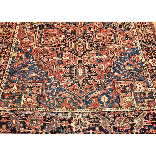 Vintage Persian Heriz Serapi Rug, Hand-Knotted Wool, Geometric Pattern, Rust-Red & Blue, 7x10 For Sale - Image 15 of 18