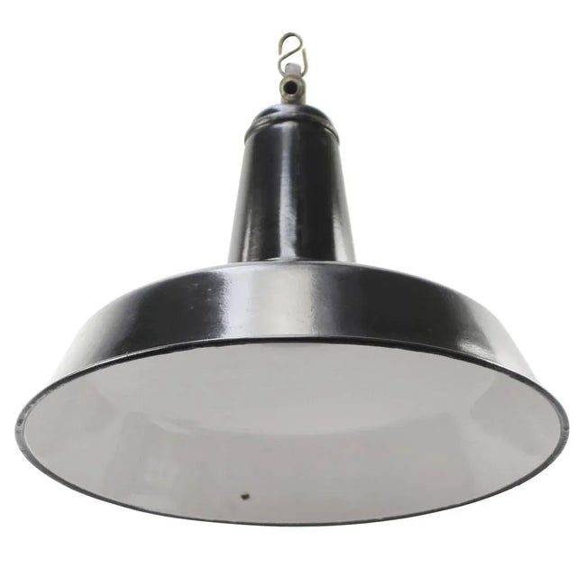 Industrial Vintage French Industrial Black Enamel Pendant Lamp For Sale - Image 3 of 5