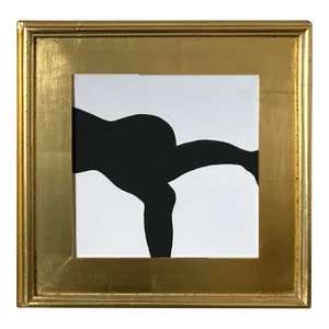 Her Silhouette #1 Black + White Painting on Canvas Framed in Gold
