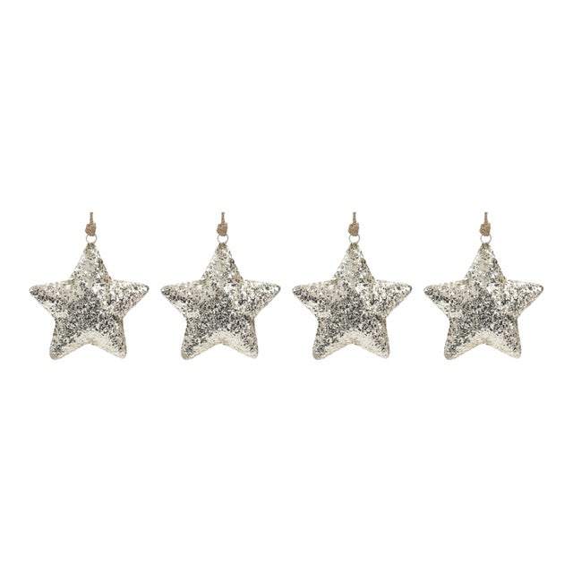 Contemporary Mosaic Metal Star Ornament (Set of 4) For Sale - Image 3 of 3