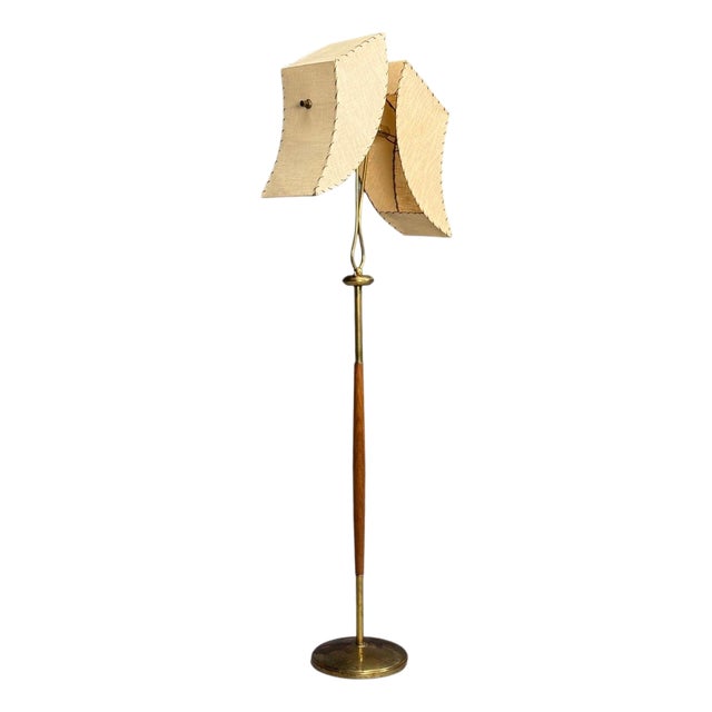 American Modern, Floor Lamp, Walnut, Brass, Vellum, Usa, 1950s For Sale