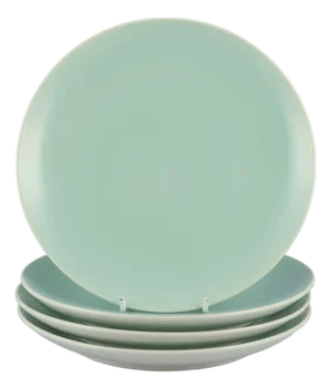 Mid-20th Century Aluminia Confetti Plates in Mint Green Glazed Earthenware, Set of 4