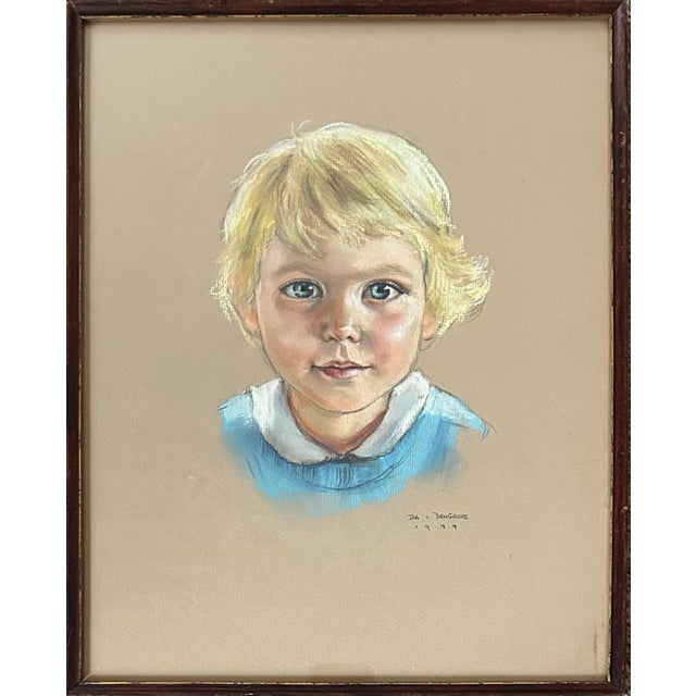 Portraiture Antique 1944 Pastel Portrait of a Young Blond Boy For Sale - Image 3 of 6