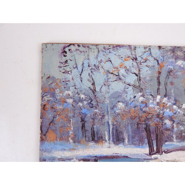 Vintage Impressionist Snowy Winter River Landscape Painting