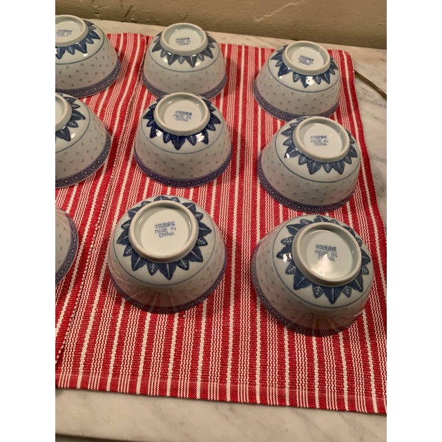 Vintage Chinese Blue & White Porcelain Rice Grain Bowls Set of 12 For Sale - Image 12 of 16