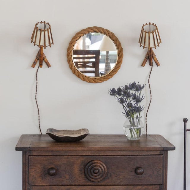 French Pair of French Rattan Sconces by Louis Sognot For Sale - Image 3 of 13
