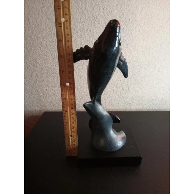 Contemporary 1980s Solid Resin Dolphin on Wave Figurine Statue on Pedestal For Sale - Image 3 of 7