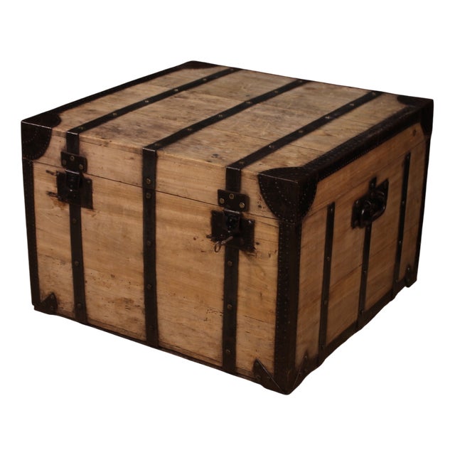 Large Wooden Trunk, 1960s For Sale