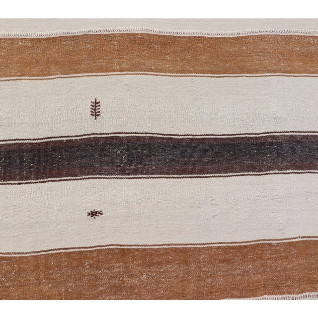 Large Vintage Turkish Kilim With Vertical Stripes in Tan, Taupe, Cream and Brown For Sale - Image 10 of 13