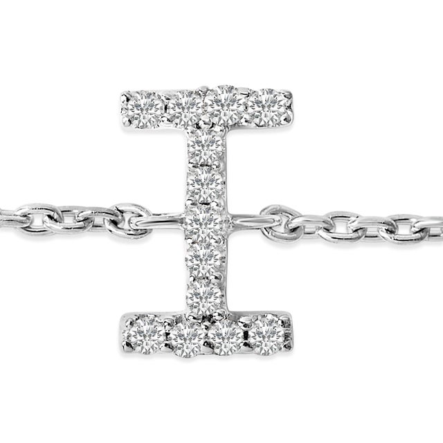 Contemporary 10K White Gold Diamond Accent "I" Initial Charm and Link Bracelet For Sale - Image 3 of 6