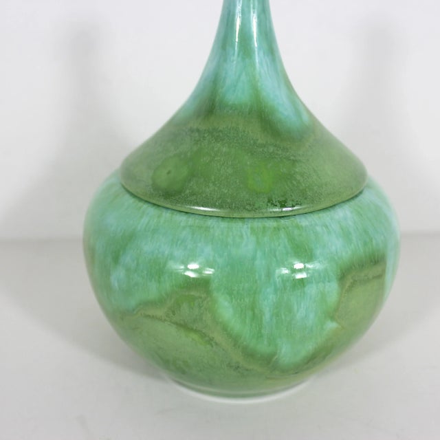 Mid Century Modern Ceramic Trinket Box Hand Made Aqua Blue Turquoise Green For Sale - Image 6 of 8