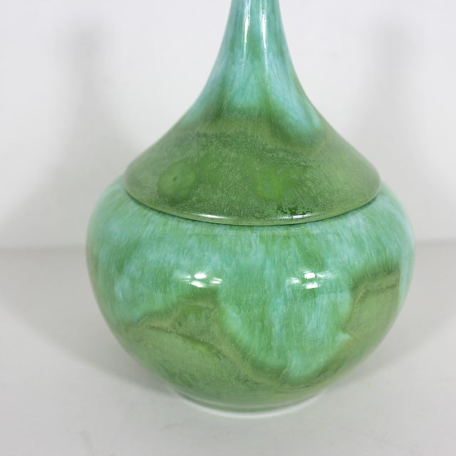 Mid Century Modern Ceramic Trinket Box Hand Made in Canada Aqua Blue Turquoise Green For Sale - Image 6 of 8