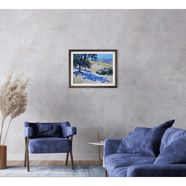 Textile Modern Oil Painting, Golden Hills & Oaks Landscape For Sale - Image 7 of 7