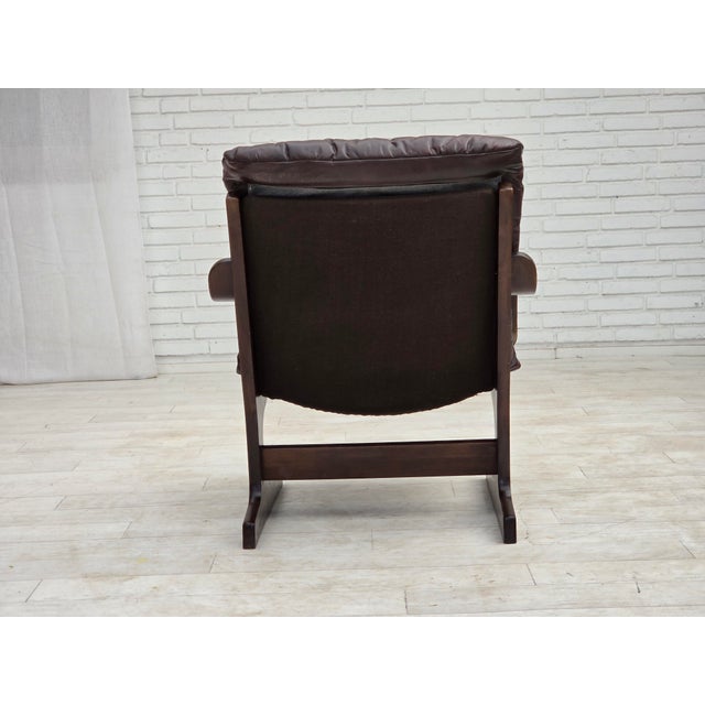 Scandinavian Armchair in Brown Furniture Leather, 1970s For Sale - Image 16 of 18