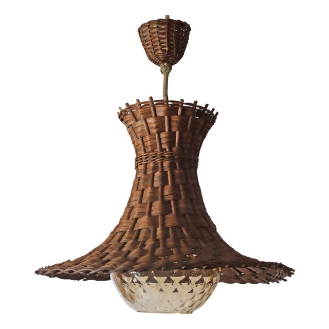 Modern Mid-Century Tulip Lamp in Woven Wood and Willow from Peill & Putzler, 1960s For Sale