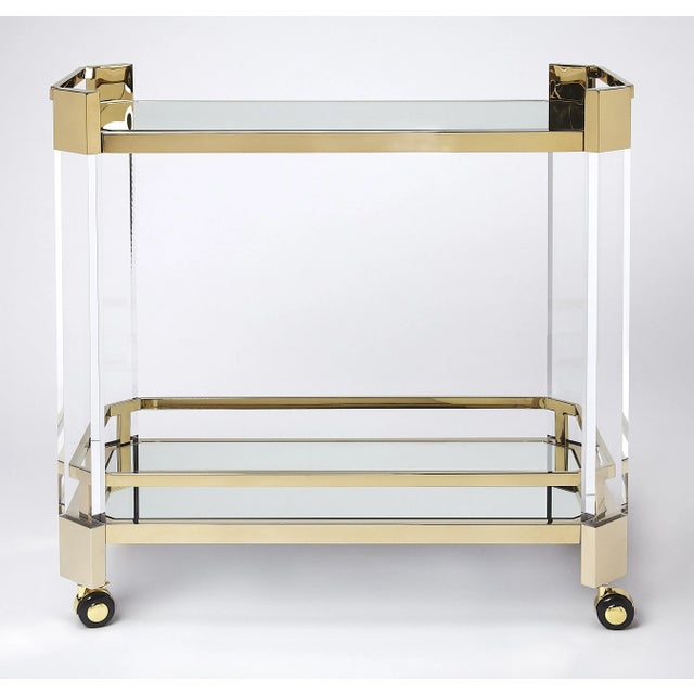 Charlevoix Acrylic & Serving Cart, Gold For Sale In Chicago - Image 6 of 6