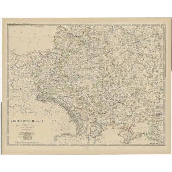 Antique map titled 'south-west russia'. Old map of southern russia, also showing the extent of the kingdom of poland. This...