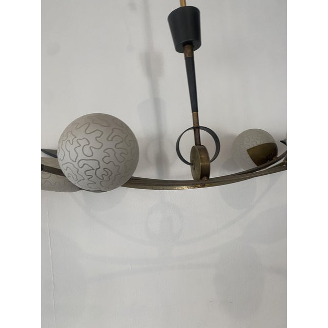 Metal Large Brass and Glass Ceiling Lights from Arlus, 1940s For Sale - Image 7 of 8