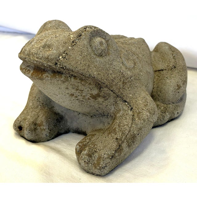 Vintage Cast Concrete Frog Garden Statue Symbolizing Rebirth, Fertility and Good Fortune For Sale - Image 11 of 12