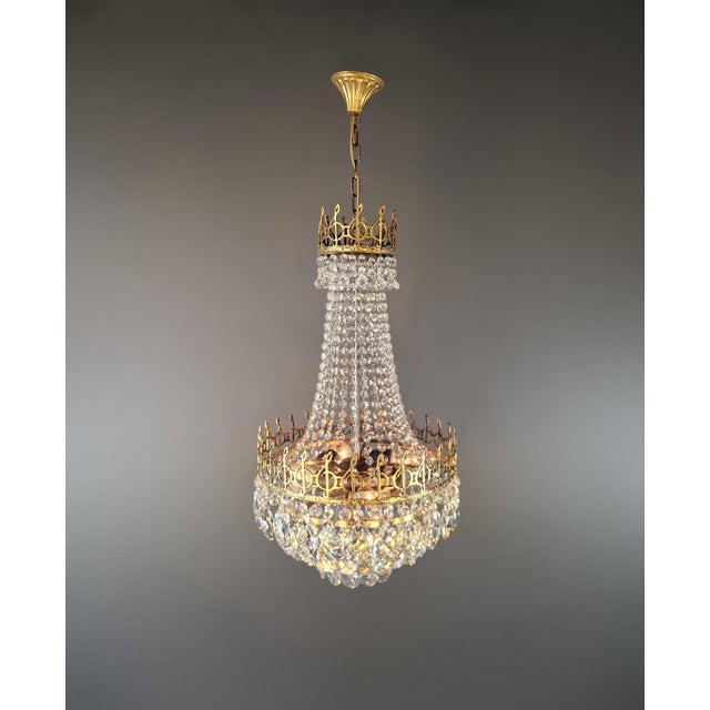 1930s Antique Chandelier With Musical Motif Empire Historicism Style Brass Gold For Sale - Image 5 of 6