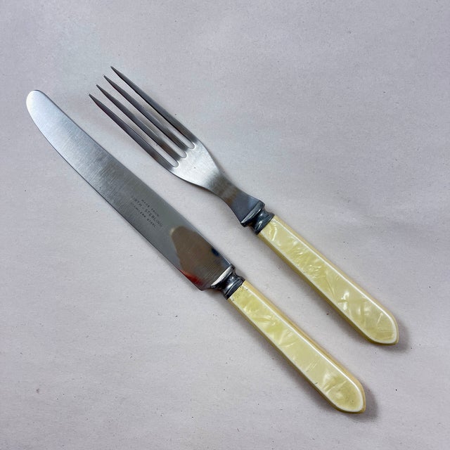 Sheffield English Art Deco Era Pearlized Bakelite Flatware, Service for 12 For Sale - Image 4 of 12