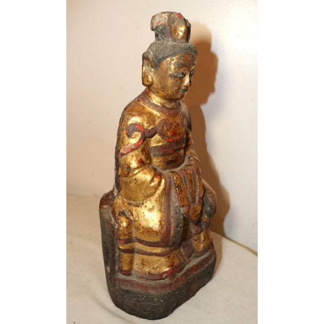 Gold Antique Chinese Ming Dynasty Wood Immortal Lacquer Gold Leaf Taoist Sculpture For Sale - Image 8 of 12