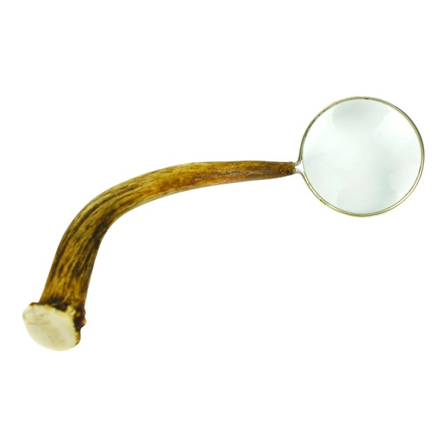 Mid 20th Century Small Magnifier Magnifying Glass With Natural Deer Antler Handle For Sale