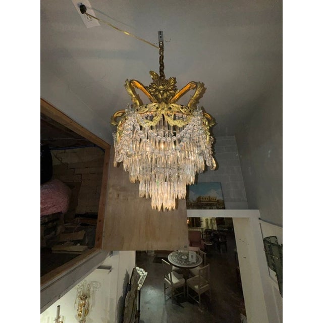 19th French Louis XV Gilt Bronze and Crystal Chandelier For Sale - Image 4 of 5