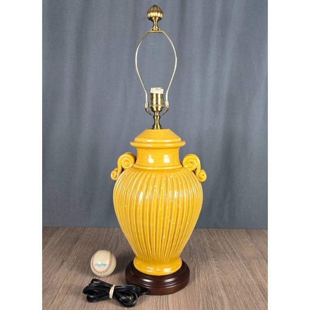 Wildwood Yellow Ribbed & Handled Pottery Urn Table Lamp For Sale - Image 6 of 14