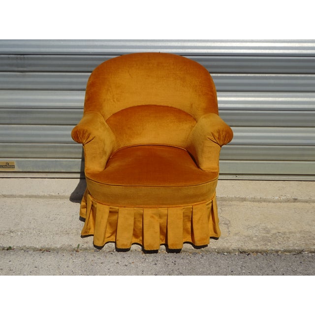Yellow Antique Toadstool Armchair in Silky Yellow Velvet, 1950s For Sale - Image 8 of 18