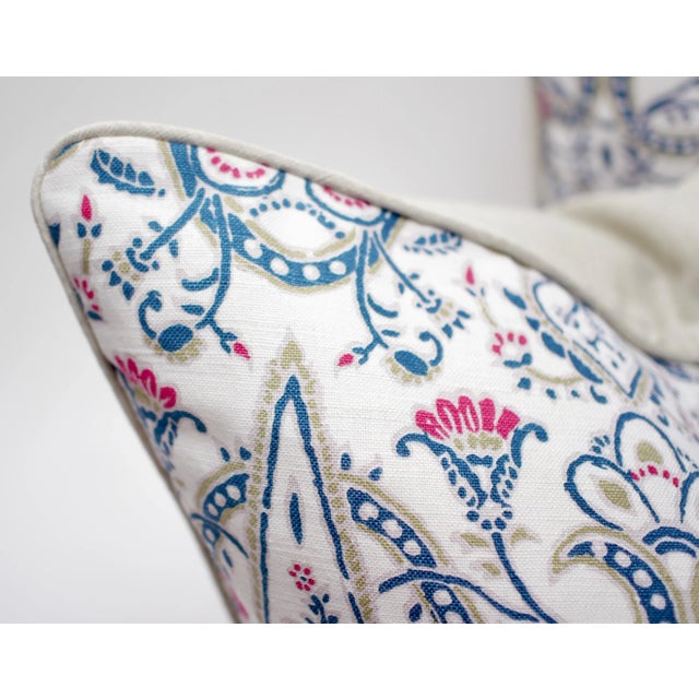 Traditional John Robshaw "Paduma" 22" Square Hand Printed Linen Pillows - a Pair For Sale - Image 3 of 5