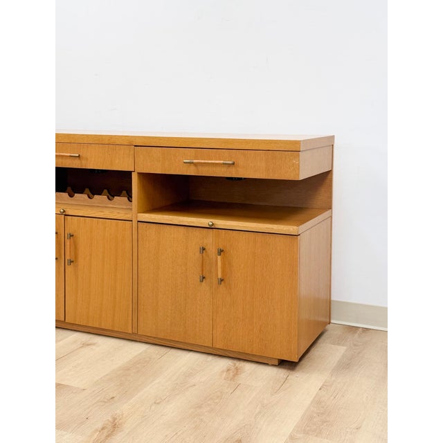 Stanley Buffet Credenza With Wine Rack and Lighted Bar MCM Entertainment Console For Sale - Image 4 of 17