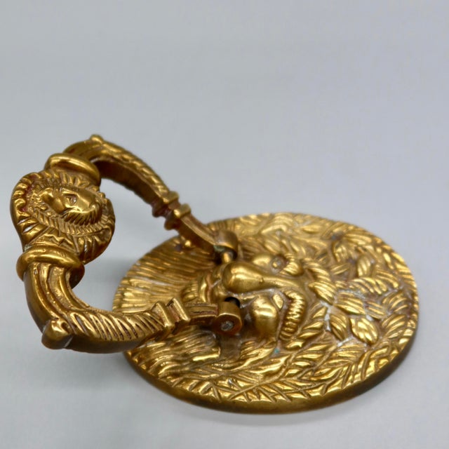 Gothic Vintage Solid Brass Lion Head Door Knocker — English Gothic Revival Style For Sale - Image 3 of 7