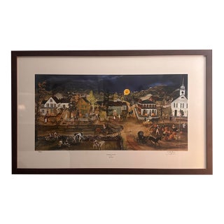 "Pumpkins on the Green" Framed Print by Will Moses - Signed Limited Edition 1990s Folk Art For Sale