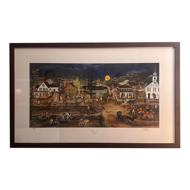 "Pumpkins on the Green" Will Moses Signed & Numbered Limited Edition Custom-Framed 1990s Print For Sale