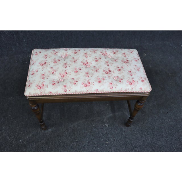 Jacobean Style Walnut Tufted Vanity Bench For Sale - Image 4 of 6