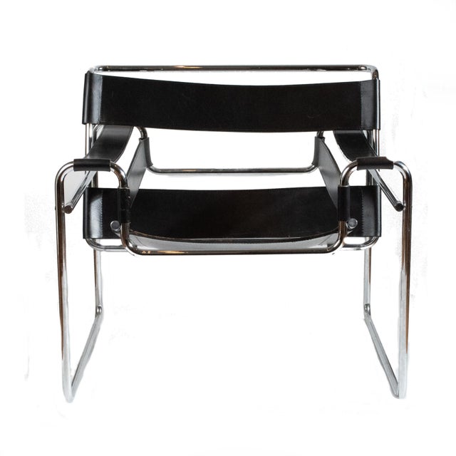 Vintage Marcel Breuer Mid Century Modern Wassily Black Strap Leather Chair Chairish