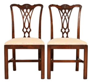 Baker Furniture Style Georgian Carved Mahogany Side Chairs or Dining Chairs, Pair