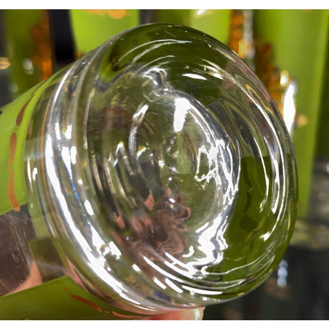 Vintage Mid Century Modern Avocado Green and Gold Starburst Highball Glasses - Set of 6 For Sale In Providence - Image 6 of 6
