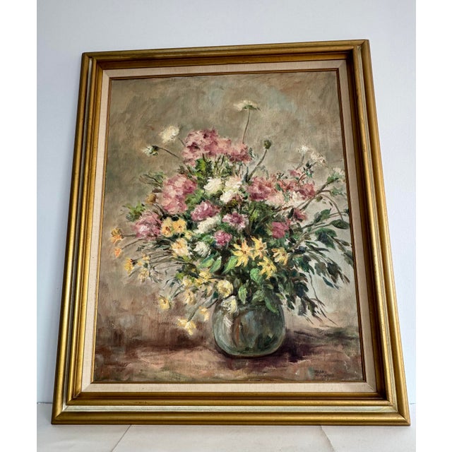 Vintage 1960s Floral Bouquet Oil Painting by Barbara Van Stappen (1912-1980). She is a listed Massachusetts artist. The...