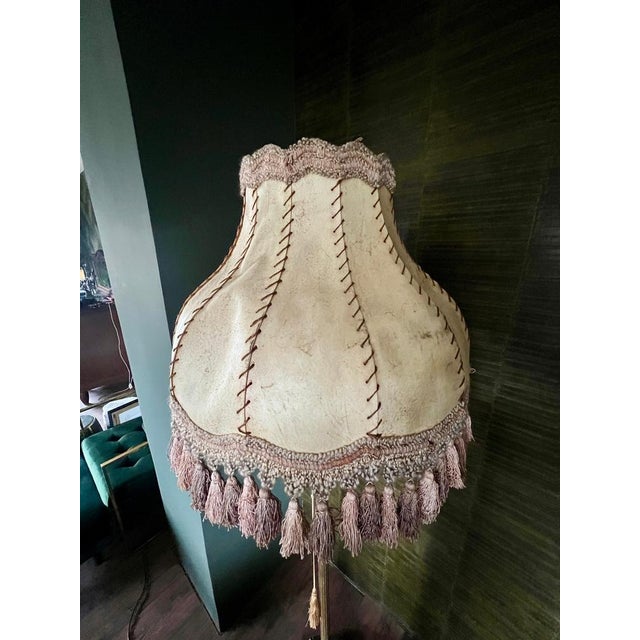 Mid-Century Neoclassical Brass Floor Lamp with Lion's Feet and Leather Shade, 1950s-1960s For Sale - Image 6 of 11