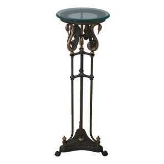 Maitland Smith Neoclassical Swan Form Glass Top Pedestal For Sale