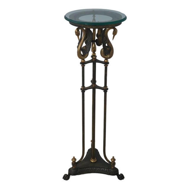 Maitland Smith Neoclassical Swan Form Glass Top Pedestal For Sale