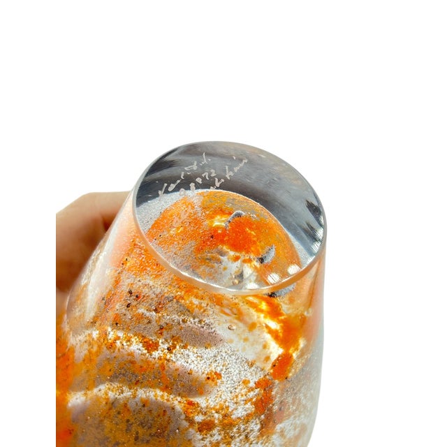 1970’s Kosta Boda Monica Backstrom Signed Orange Art Glass Vase For Sale In Los Angeles - Image 6 of 6