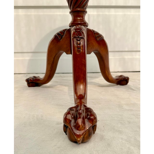 Wood Traditional Flame Mahogany Pedestal Table With Inlaid Sunburst Top & Ball and Claw Feet For Sale - Image 7 of 12