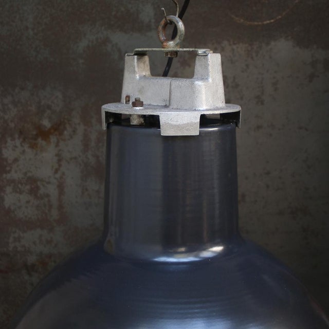 Vintage Industrial Blue and Black Enamel Pendant Light from Mazda For Sale - Image 4 of 7