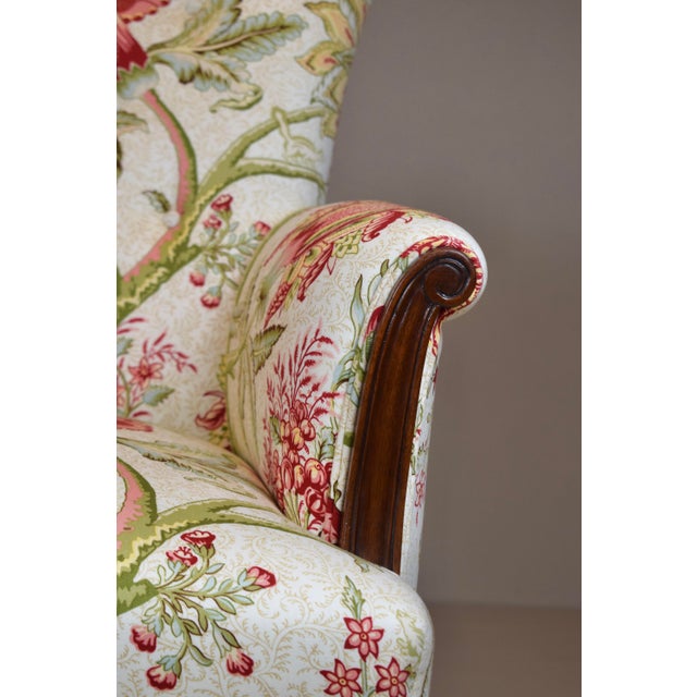 Carved Mahogany Regency Style Lounge Accent Chair, Floral Upholstery, Usa, 1940's For Sale - Image 15 of 15