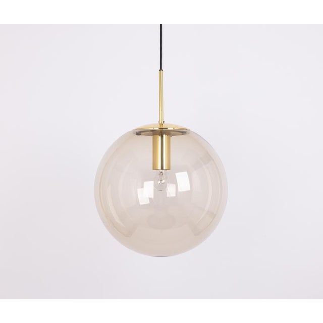 Black Large Vintage Brass with Smoked Glass Ball Pendant from Limburg, Germany, 1970s For Sale - Image 8 of 9